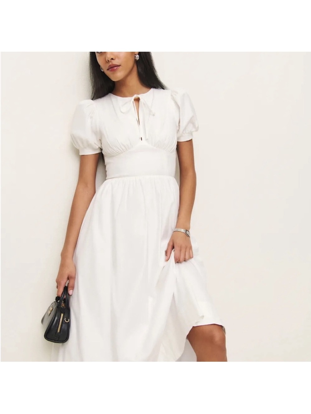 Reformation Noor White Puff-Sleeve Midi Dress
